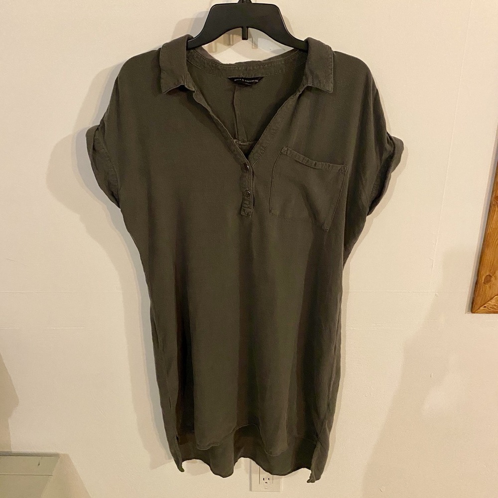 Rock & Republic Women's L Shirt‎ Dress Button Up Western Grunge Prairie Green